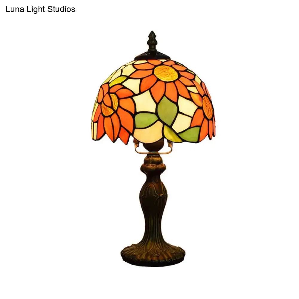 1-Light Sunflower Stained Glass Table Lamp - Lodge Tiffany Style Decorative Lighting in Orange-Purple/Orange-Green/Orange-Blue