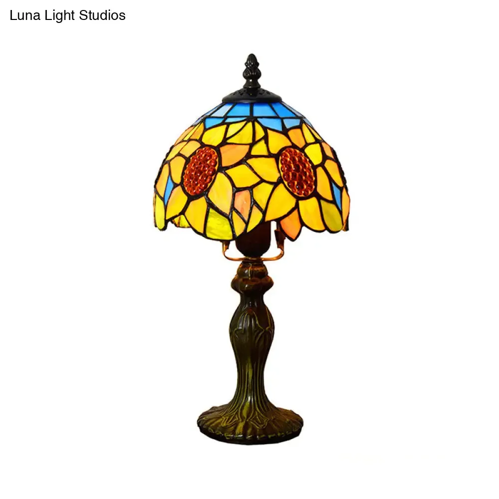 1-Light Sunflower Stained Glass Table Lamp - Lodge Tiffany Style Decorative Lighting in Orange-Purple/Orange-Green/Orange-Blue