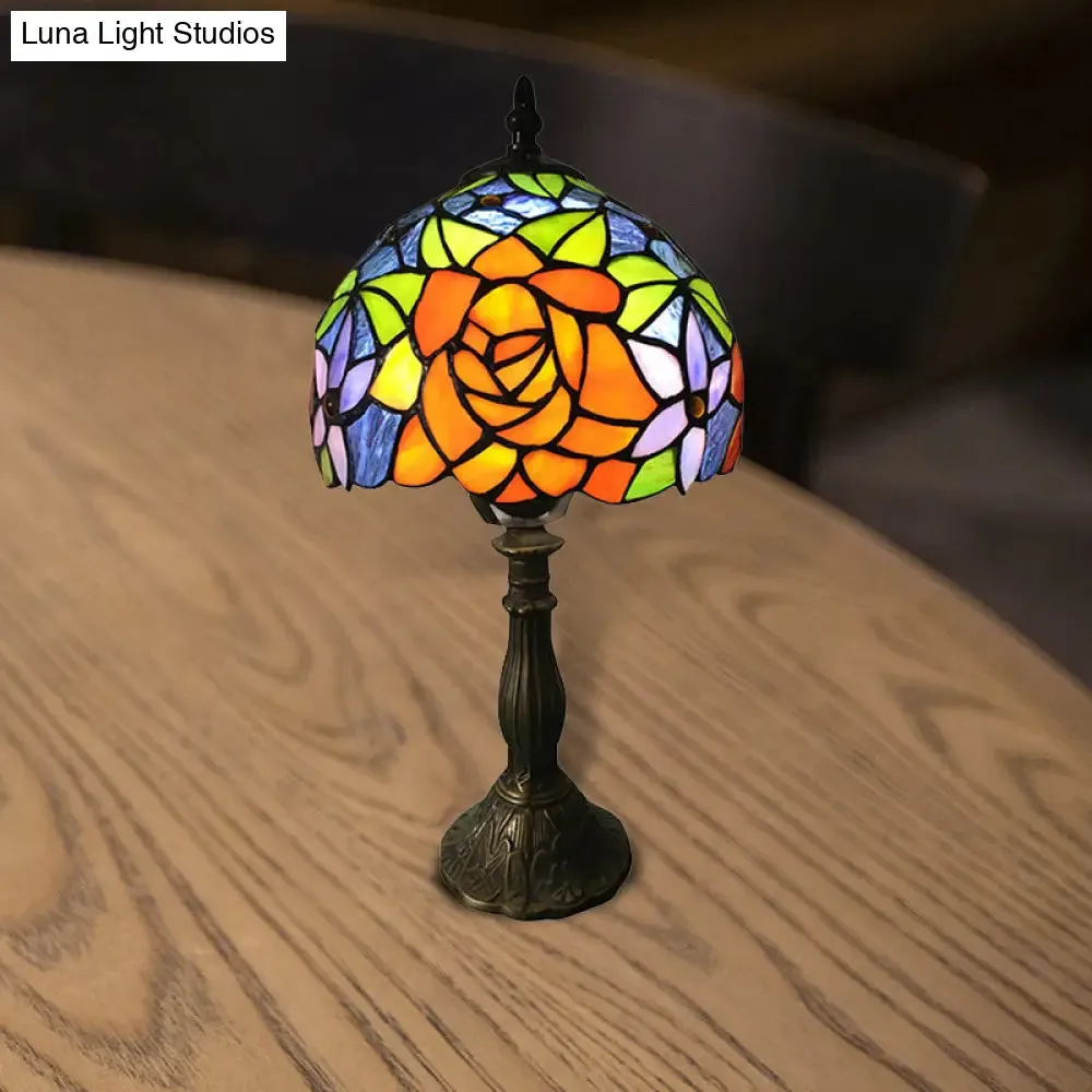 1-Light Sunflower Stained Glass Table Lamp - Lodge Tiffany Style Decorative Lighting in Orange-Purple/Orange-Green/Orange-Blue