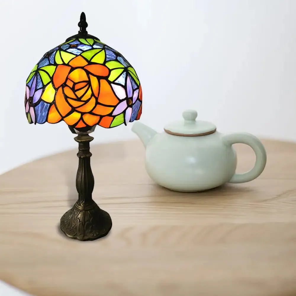 1-Light Sunflower Stained Glass Table Lamp - Lodge Tiffany Style Decorative Lighting in Orange-Purple/Orange-Green/Orange-Blue