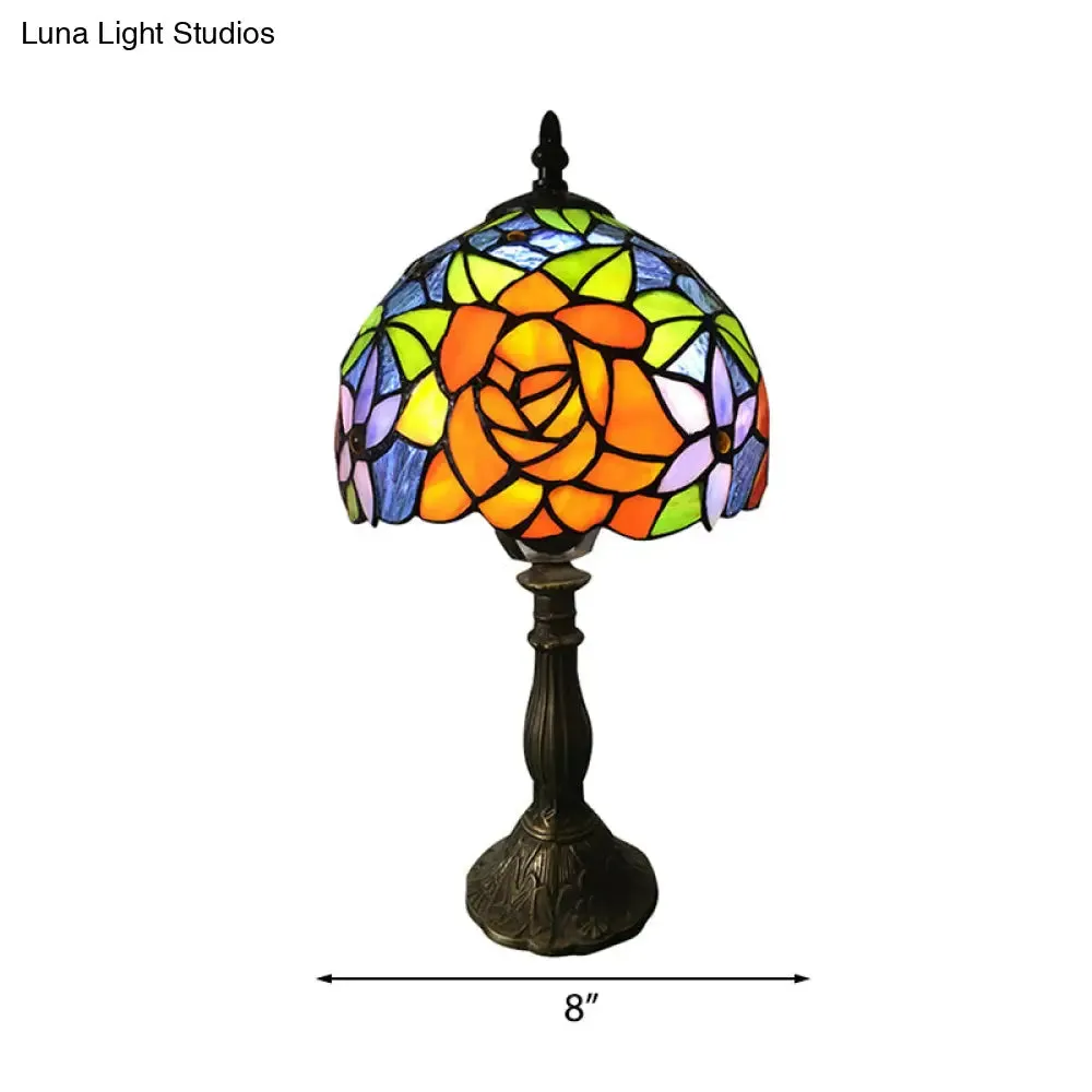 1-Light Sunflower Stained Glass Table Lamp - Lodge Tiffany Style Decorative Lighting in Orange-Purple/Orange-Green/Orange-Blue