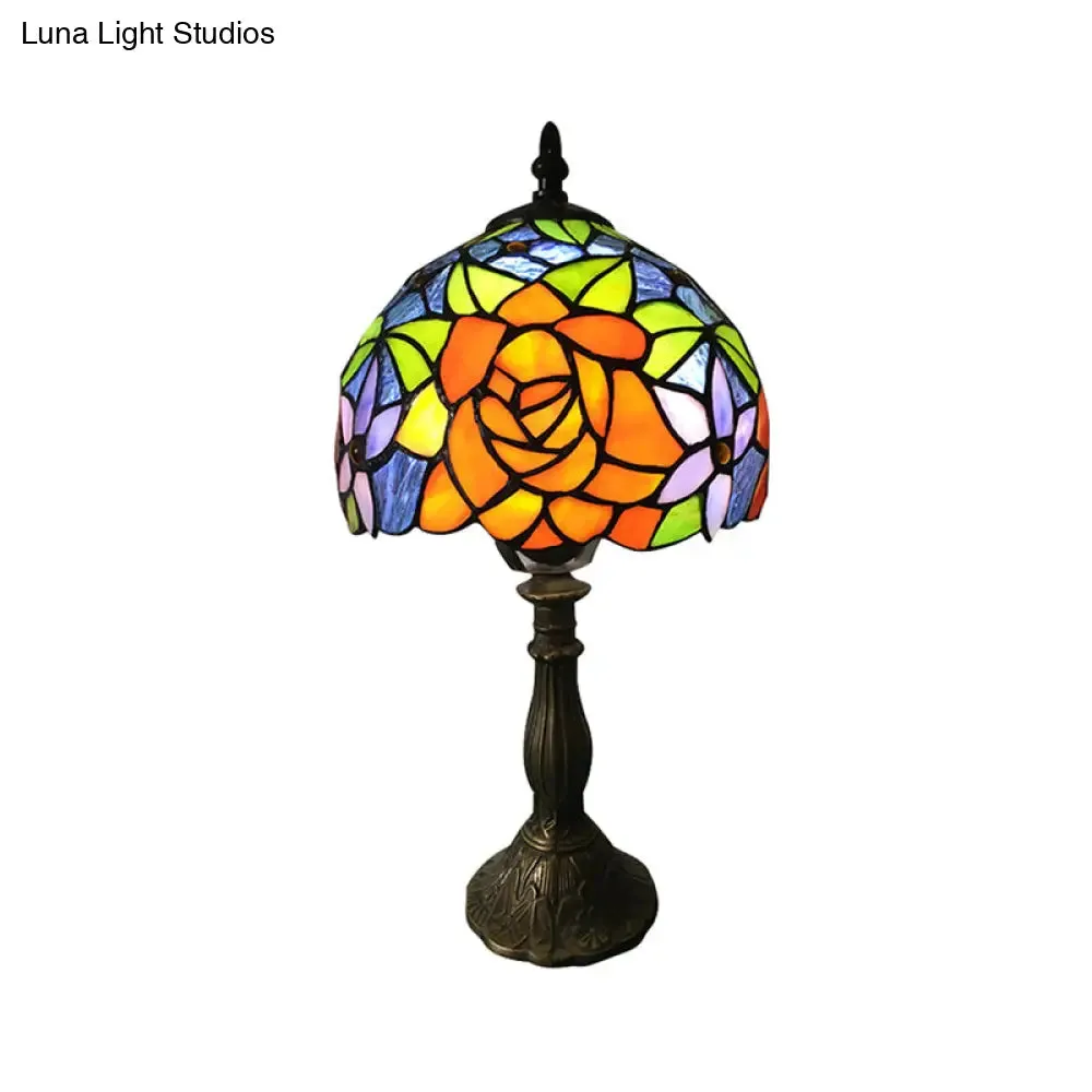 1-Light Sunflower Stained Glass Table Lamp - Lodge Tiffany Style Decorative Lighting in Orange-Purple/Orange-Green/Orange-Blue