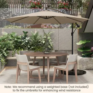 10 Feet Patio Offset Umbrella with 112 Solar-Powered LED Lights-Beige