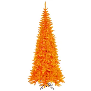 10' Orange Fir Slim Artificial Xmas Tree Orange Dura-lit Incandescent Lights