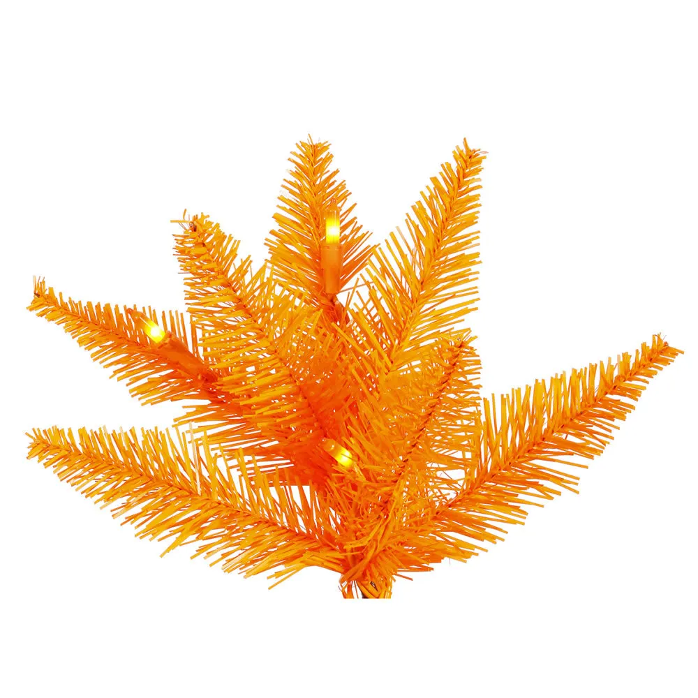 10' Orange Fir Slim Artificial Xmas Tree Orange Dura-lit Incandescent Lights