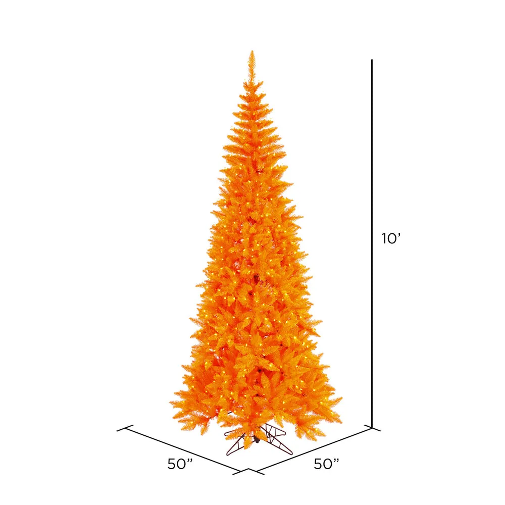 10' Orange Fir Slim Artificial Xmas Tree Orange Dura-lit Incandescent Lights