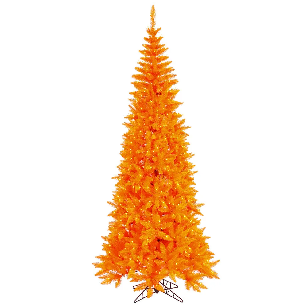 10' Orange Fir Slim Artificial Xmas Tree Orange Dura-lit Incandescent Lights