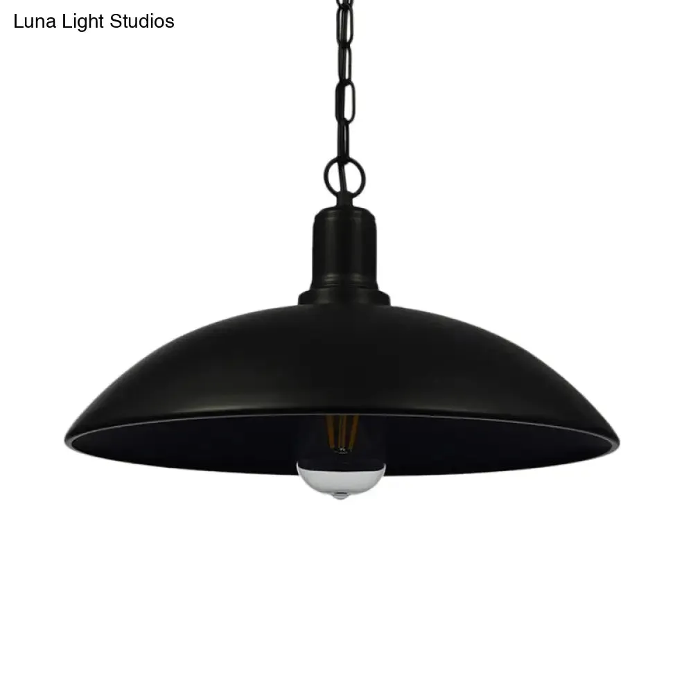 12.5"/16" W Loft Style Hanging Pendant Lamp with Bowl Shade, Adjustable Chain - Metallic and Black Finish