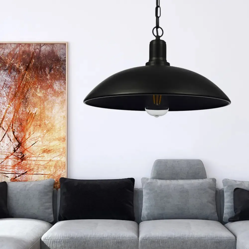 12.5"/16" W Loft Style Hanging Pendant Lamp with Bowl Shade, Adjustable Chain - Metallic and Black Finish