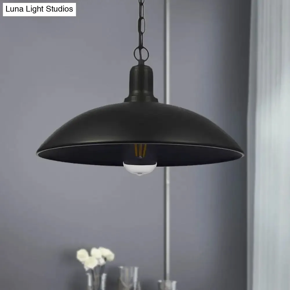 12.5"/16" W Loft Style Hanging Pendant Lamp with Bowl Shade, Adjustable Chain - Metallic and Black Finish