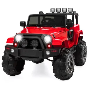 12V Kids Ride-On Truck Car Toy w/ 3 Speeds, LED Lights, Remote Control, Aux