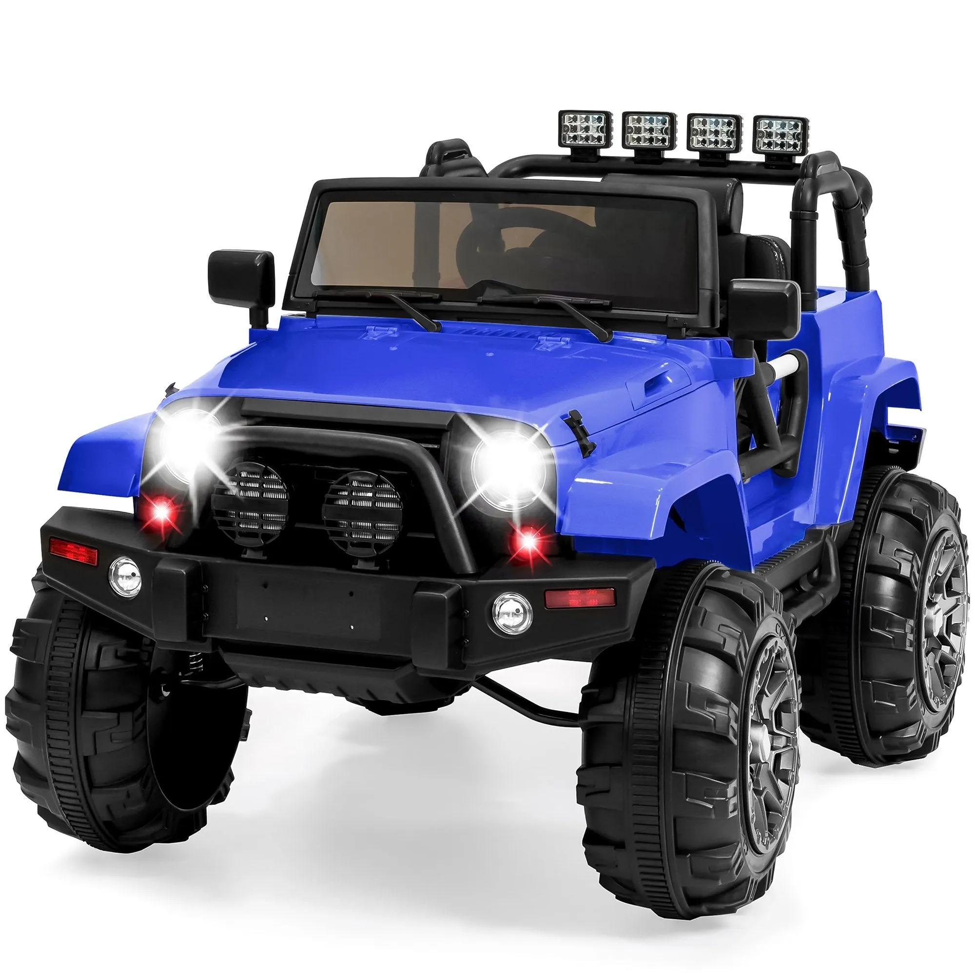 12V Kids Ride-On Truck Car Toy w/ 3 Speeds, LED Lights, Remote Control, Aux