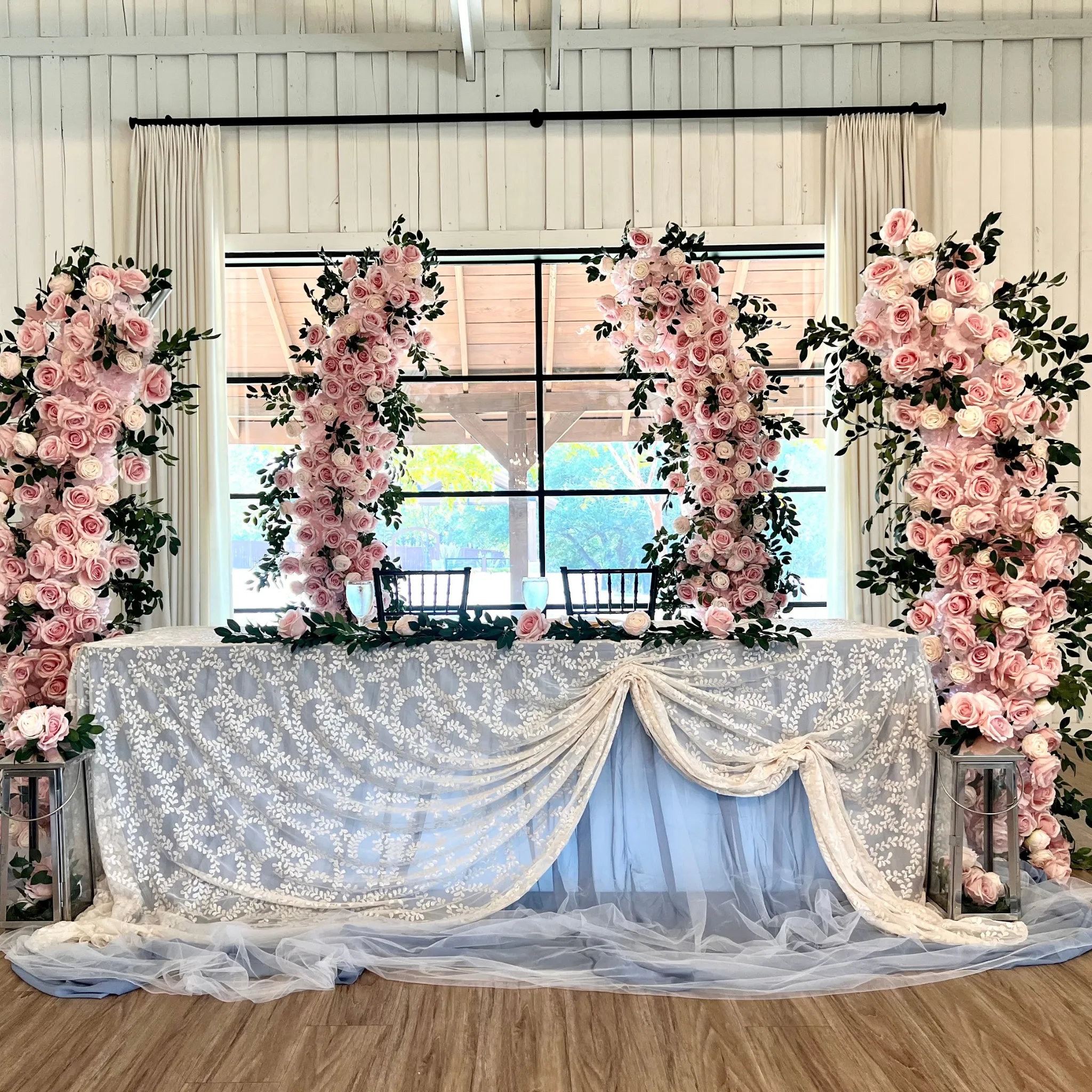 2 pcs/pk Premade Flower Backdrop Arch/Table Runner Decor - Pink