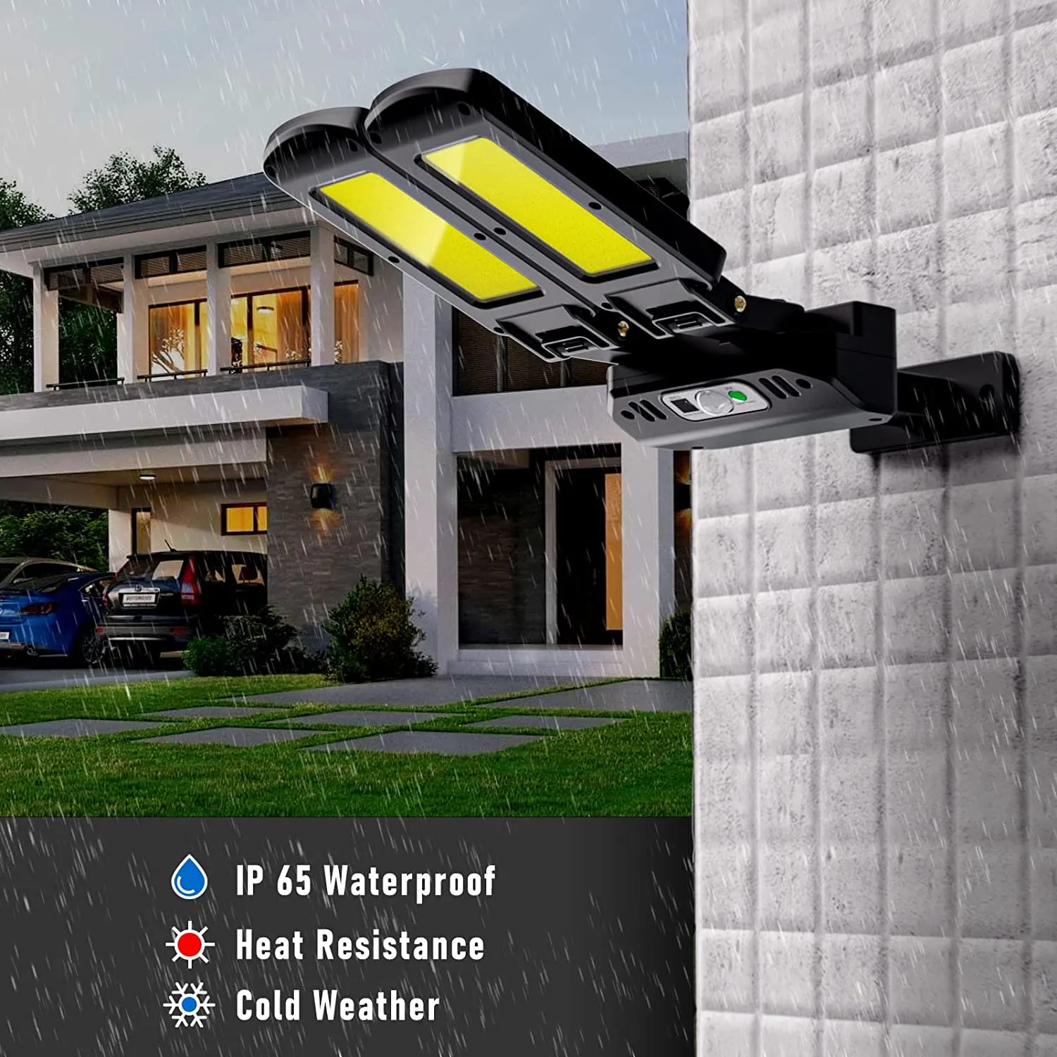 200 LED COB Solar Powered PIR Motion Sensor Security Wall Light With Remote