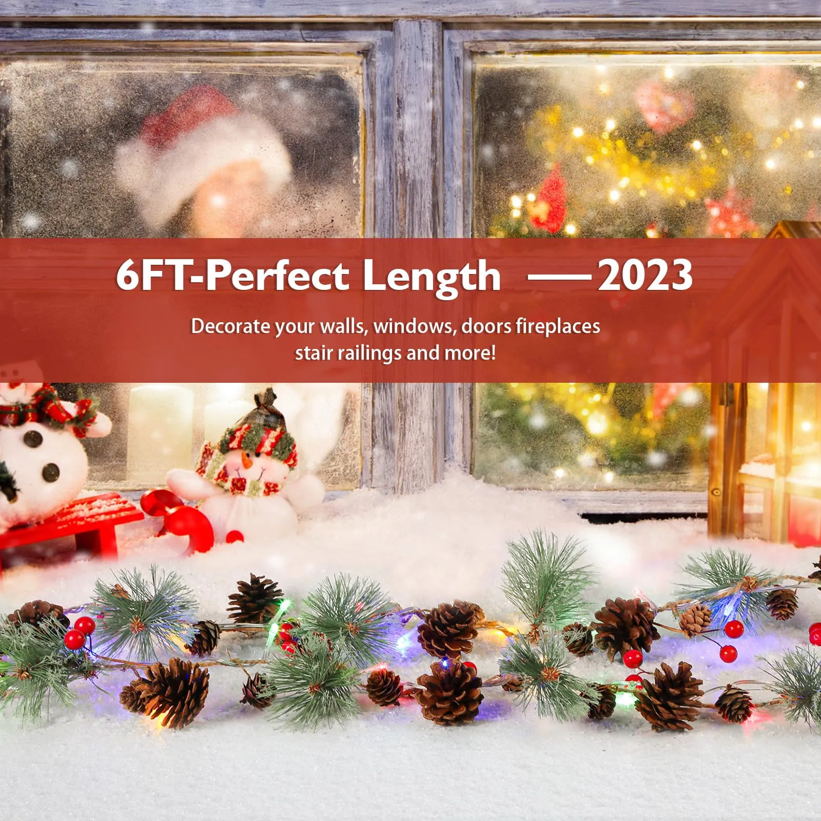 2Pack 6FT Pre-Lit Christmas Wreath with Multi-Color String Lights