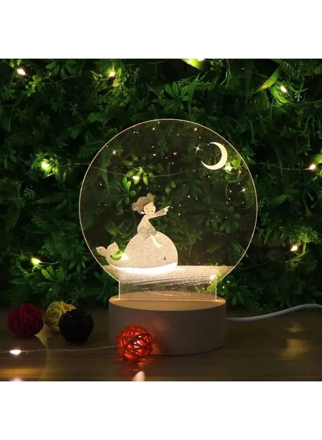 3D Acrylic Night Light Table Lamp with Wooden Base, Best Gift for Birthday, Anniversary, and Home Decor (Girl with moon)