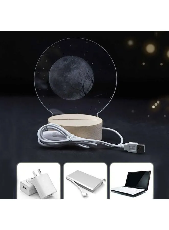 3D Acrylic Night Light Table Lamp with Wooden Base, Best Gift for Birthday, Anniversary, and Home Decor (Girl with moon)