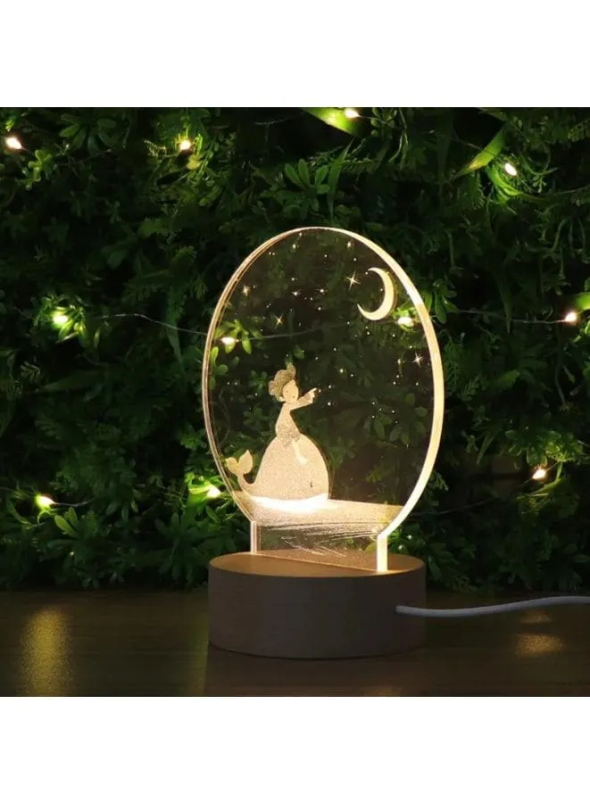 3D Acrylic Night Light Table Lamp with Wooden Base, Best Gift for Birthday, Anniversary, and Home Decor (Girl with moon)