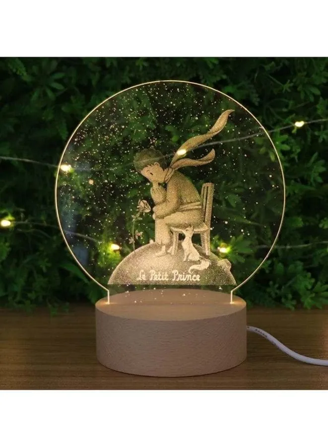 3D Acrylic Night Light Table Lamp with Wooden Base, Best Gift for Birthday, Anniversary, and Home Decor, Little Prince