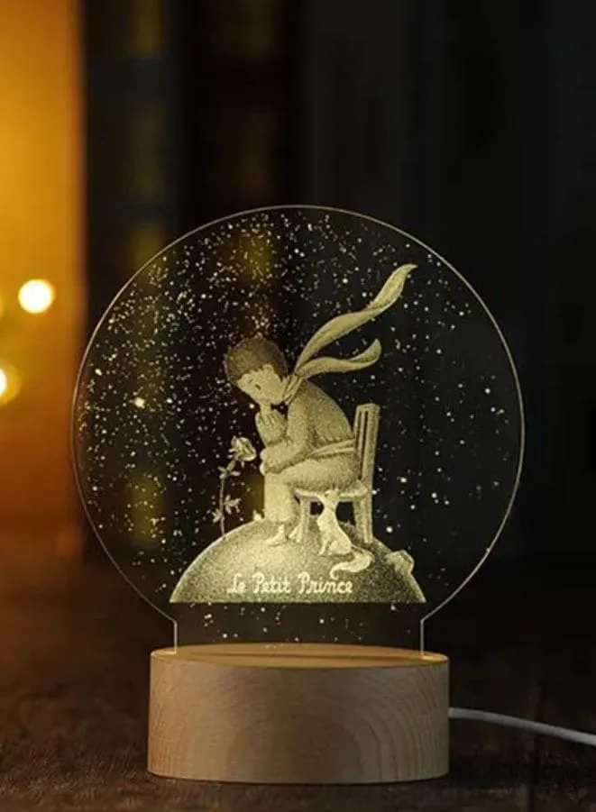 3D Acrylic Night Light Table Lamp with Wooden Base, Best Gift for Birthday, Anniversary, and Home Decor, Little Prince