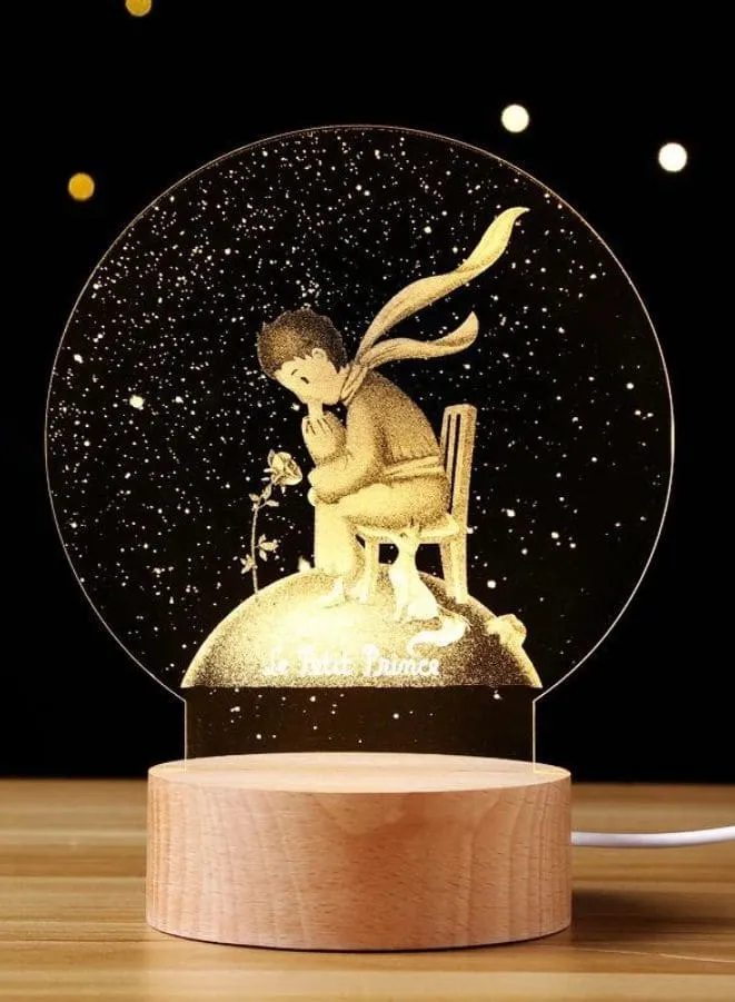 3D Acrylic Night Light Table Lamp with Wooden Base, Best Gift for Birthday, Anniversary, and Home Decor, Little Prince