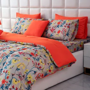 5 PCs Single Comforter Set-15186 Orange Lilly