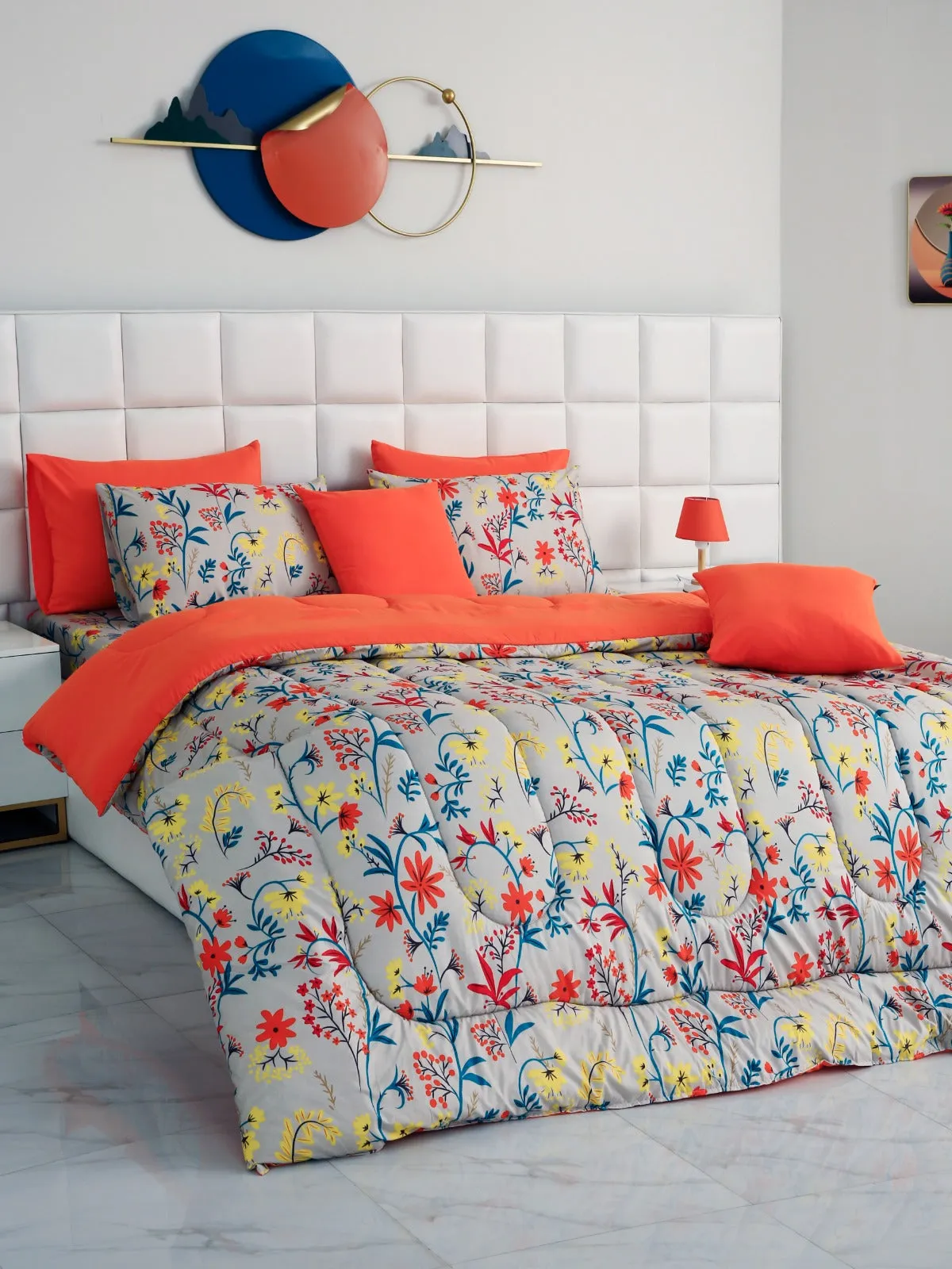 5 PCs Single Comforter Set-15186 Orange Lilly