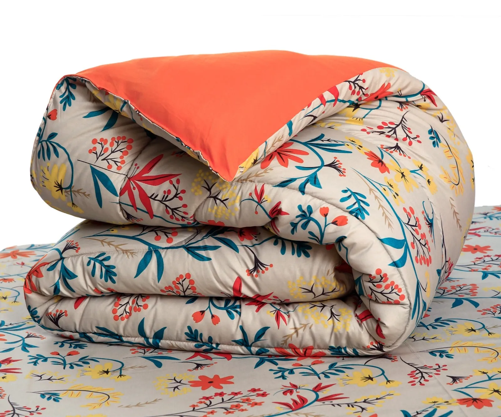 5 PCs Single Comforter Set-15186 Orange Lilly