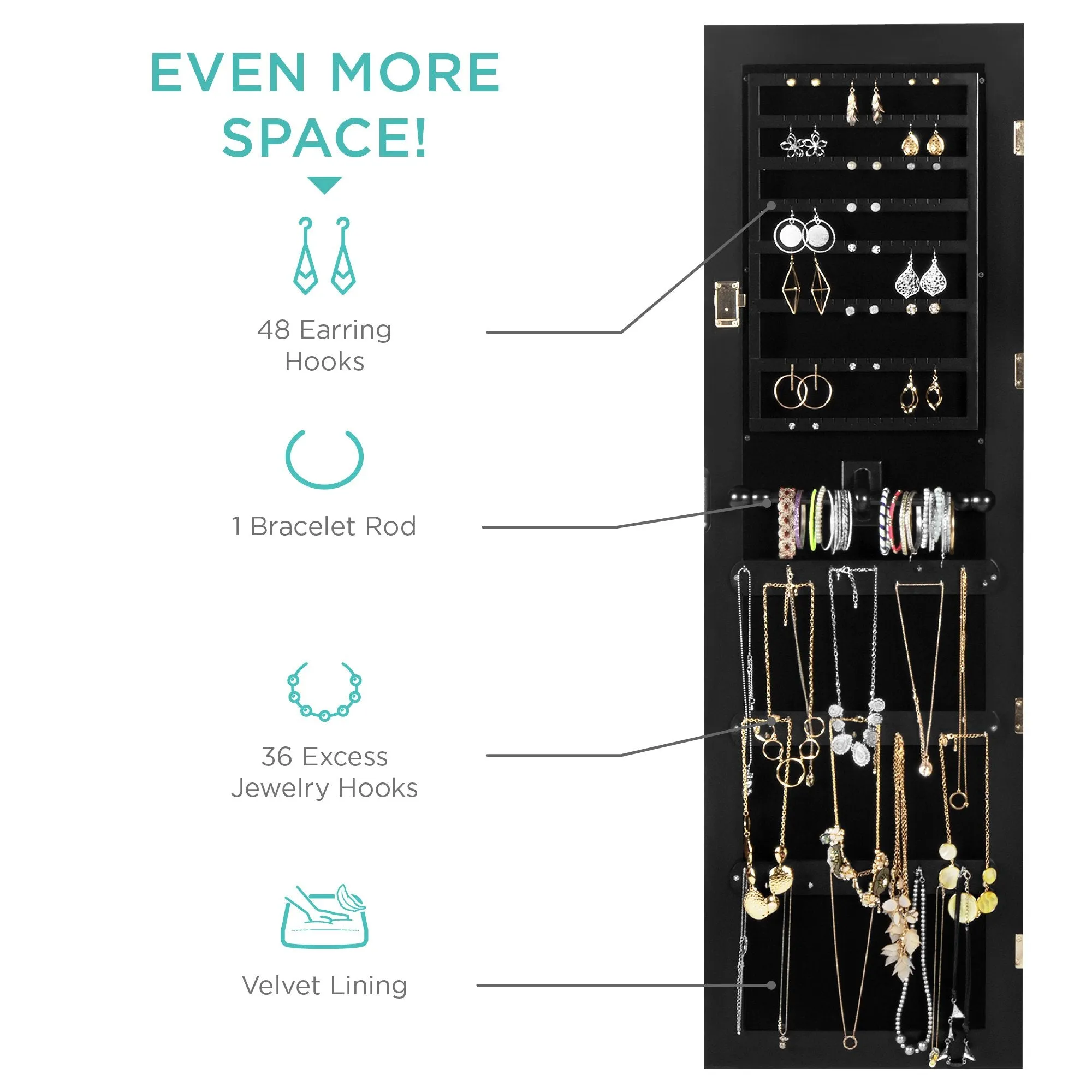 6-Tier Standing Jewelry Mirror Armoire w/ LED Lights