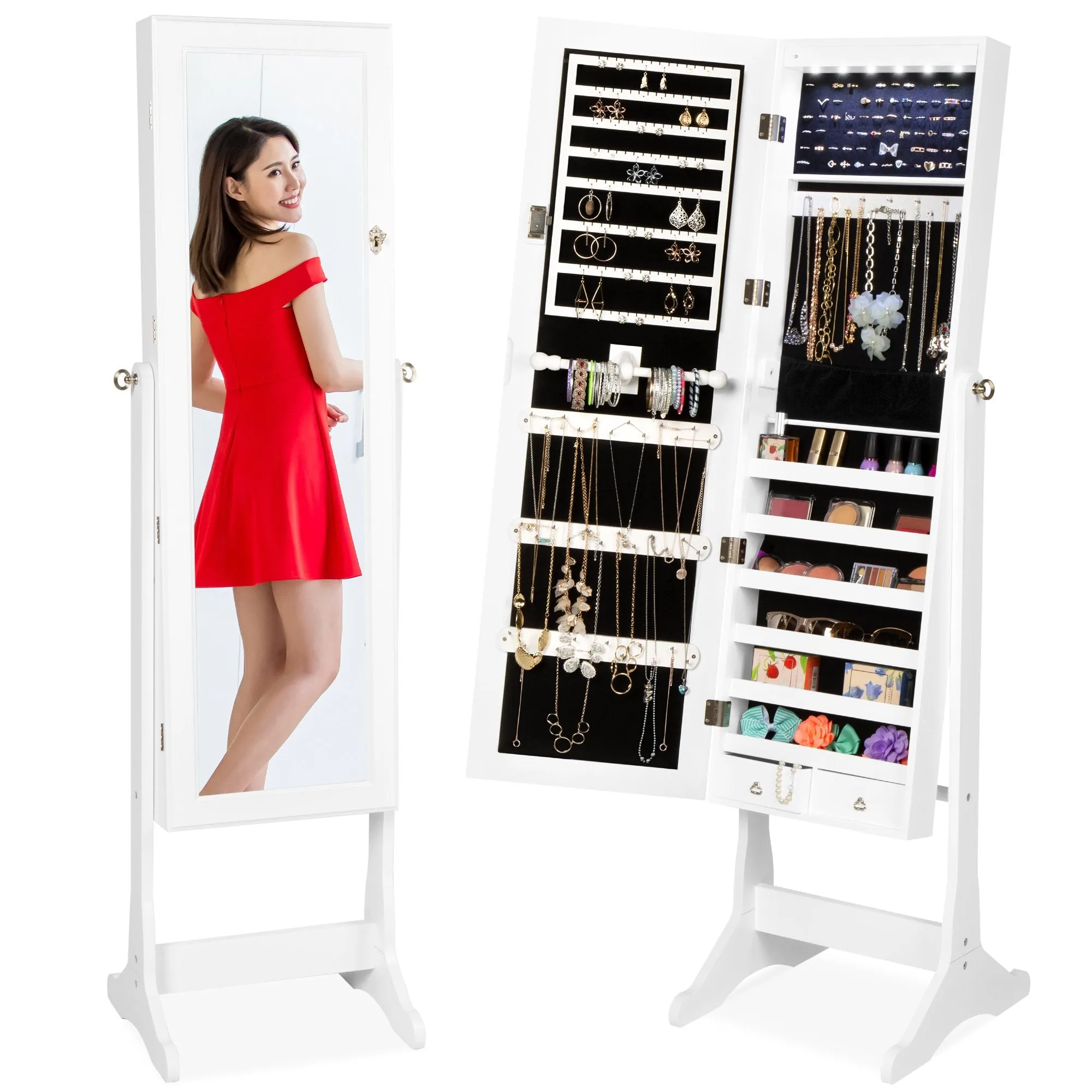 6-Tier Standing Jewelry Mirror Armoire w/ LED Lights