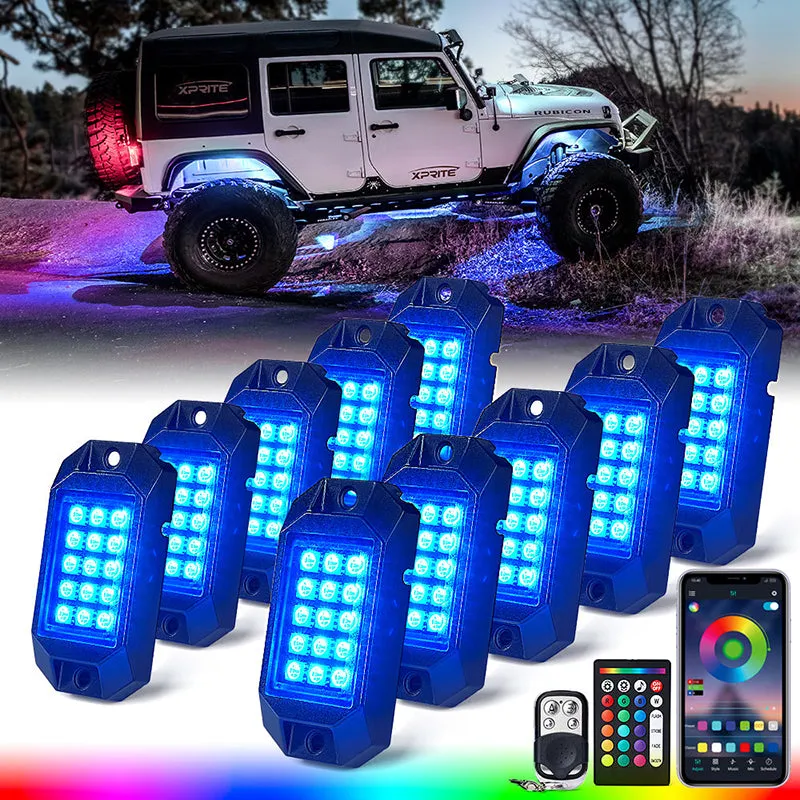 6Pcs / 8Pcs / 10Pcs Multi-Color RGB LED Rock Lights with Remote Control & Bluetooth Options