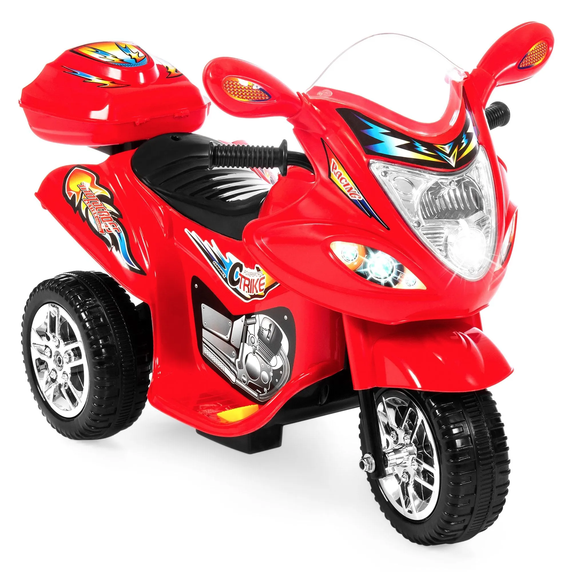 6V Kids 3-Wheel Motorcycle Ride-On Toy w/ LED Lights, Music, Storage