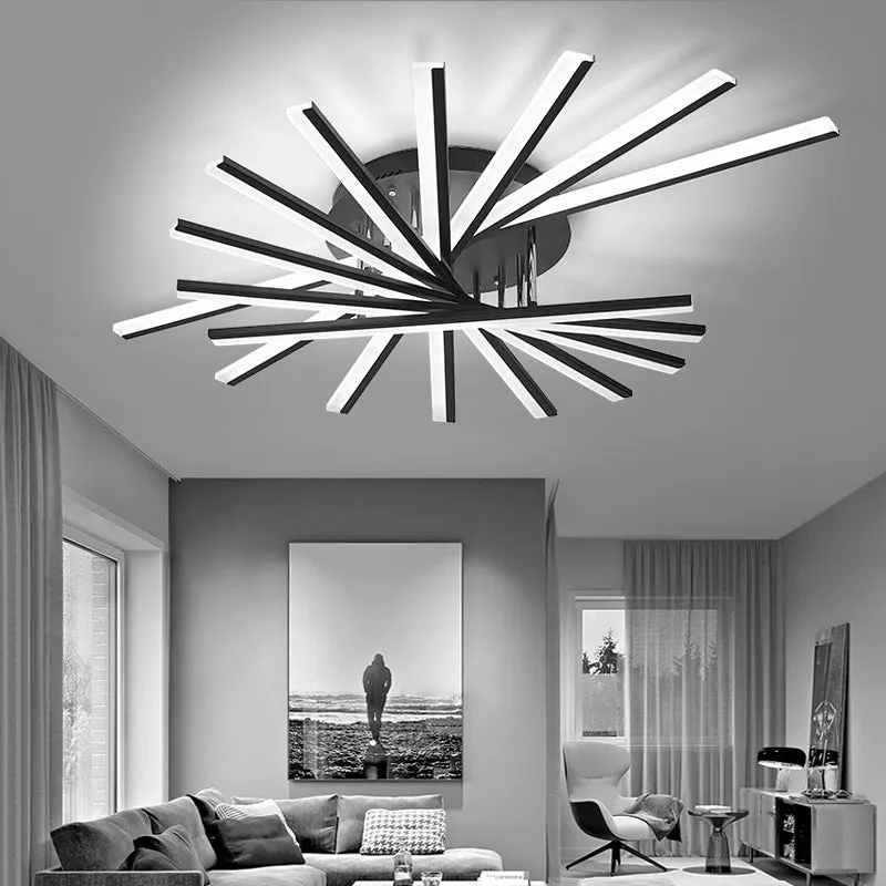 Black Fan-Shaped LED Ceiling Light for Minimalist Bedroom Decor