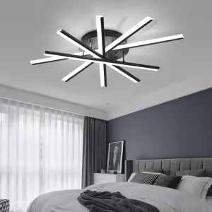 Black Fan-Shaped LED Ceiling Light for Minimalist Bedroom Decor