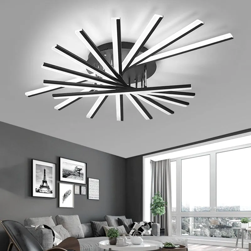 Black Fan-Shaped LED Ceiling Light for Minimalist Bedroom Decor