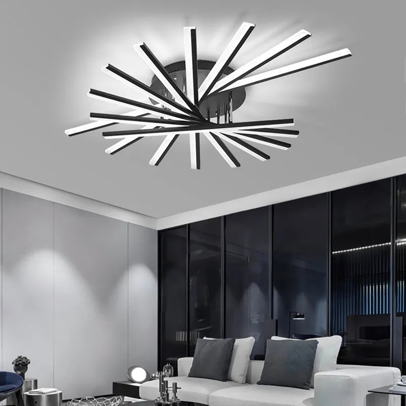 Black Fan-Shaped LED Ceiling Light for Minimalist Bedroom Decor