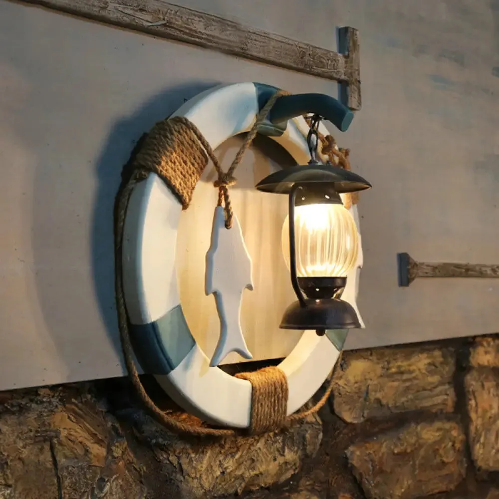 Black Ribbed Glass Wall Sconce with Kerosene Lighting, Factory Style Lamp - Circular Metal Design