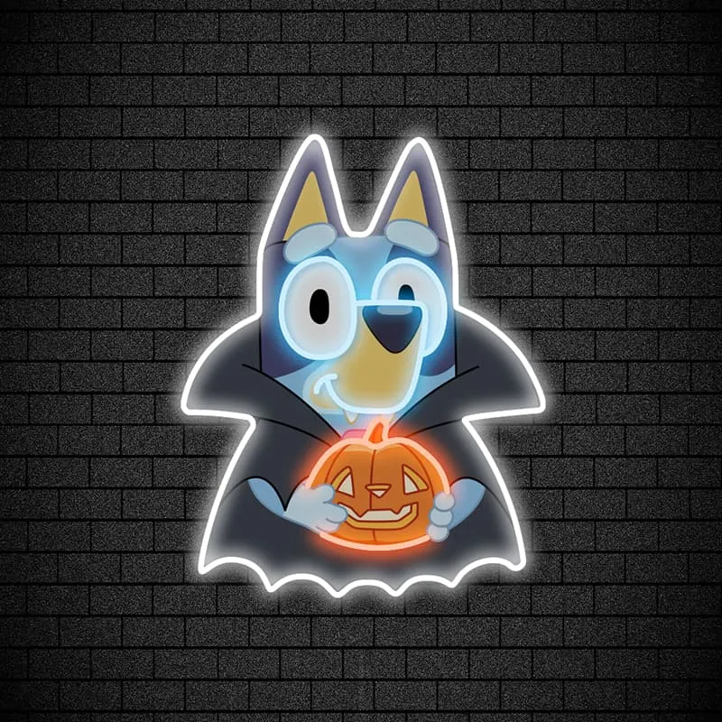 Bluey Holding Pumpkin Neon Night Light-Fun & Festive Decor for Kids' Rooms and Parties