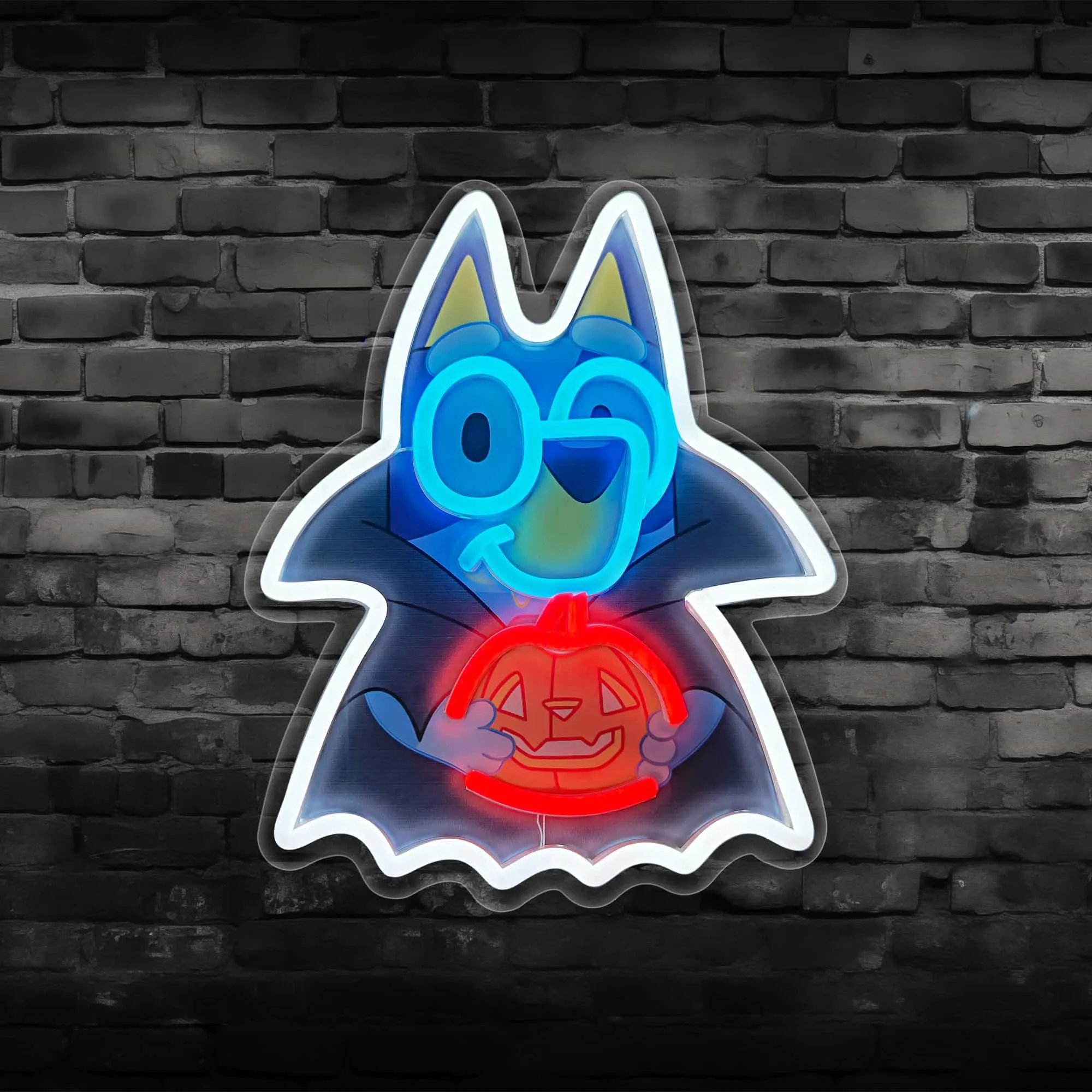 Bluey Holding Pumpkin Neon Night Light-Fun & Festive Decor for Kids' Rooms and Parties