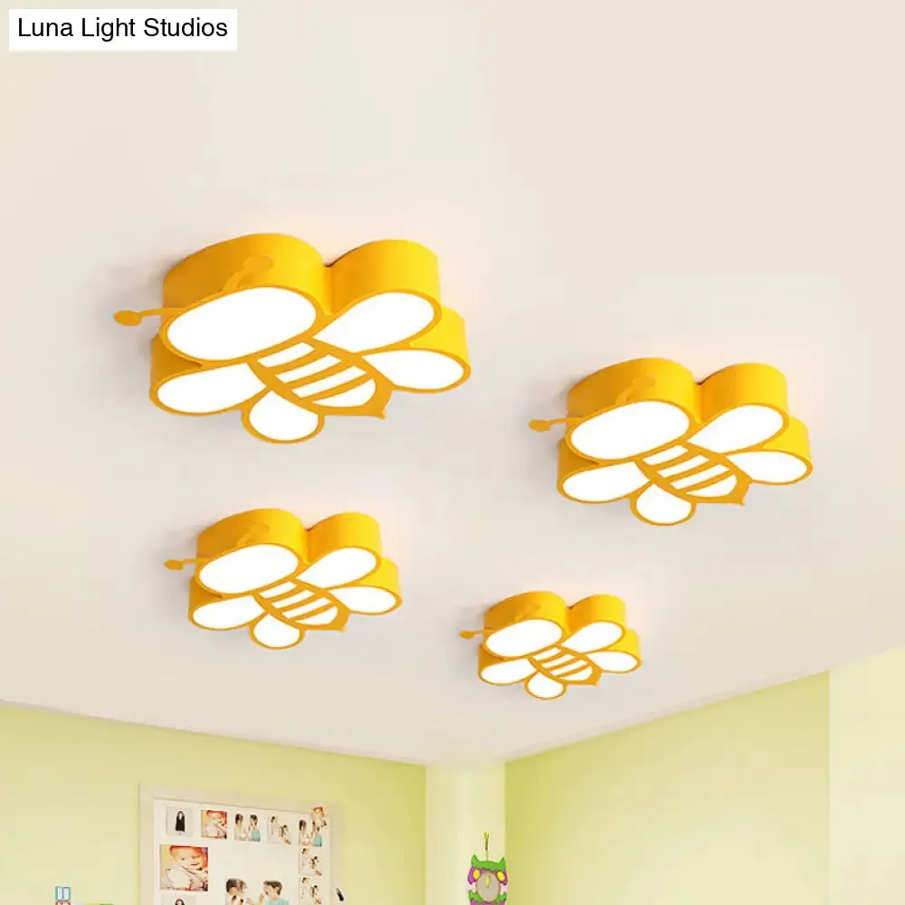 Cartoon Bee LED Ceiling Lamp for Kids' Room in Yellow with Warm/White Light