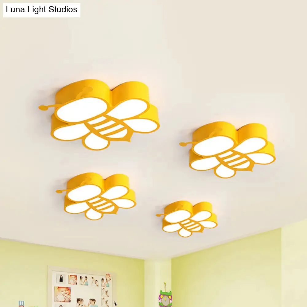 Cartoon Bee LED Ceiling Lamp for Kids' Room in Yellow with Warm/White Light