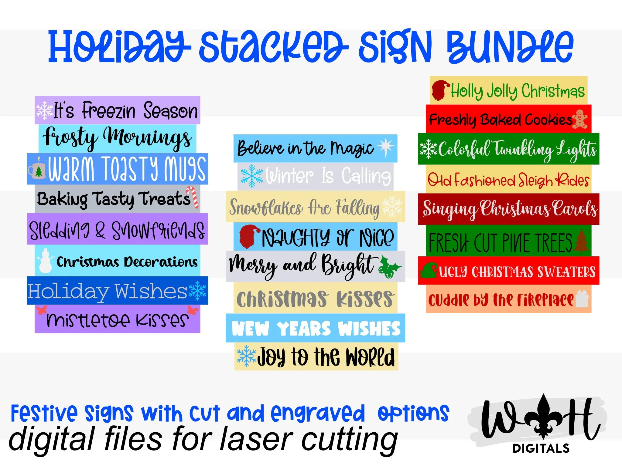 Christmas and Winter Bucket List Stacked Sign Bundle - Seasonal Wall Decor and DIY Kits - Cut File For Glowforge Lasers - Digital SVG File