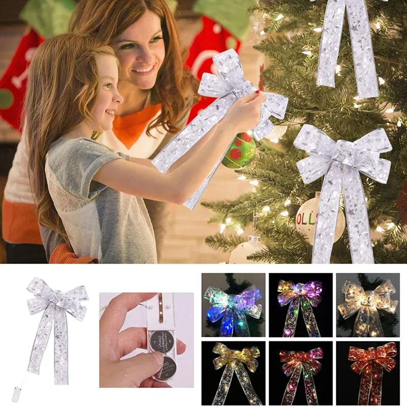 Christmas Tree Ribbon Bow LED String Lights Xmas Gift Decoration