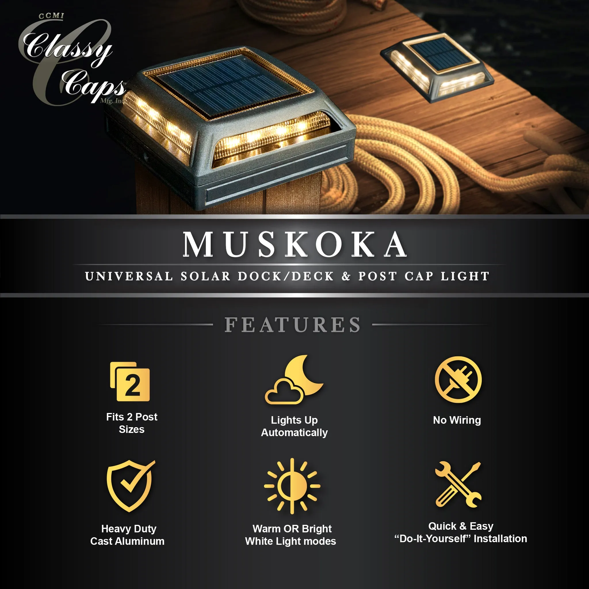 Classy Caps Muskoka Black Aluminum Solar Post/Path/Dock Light SLD505B