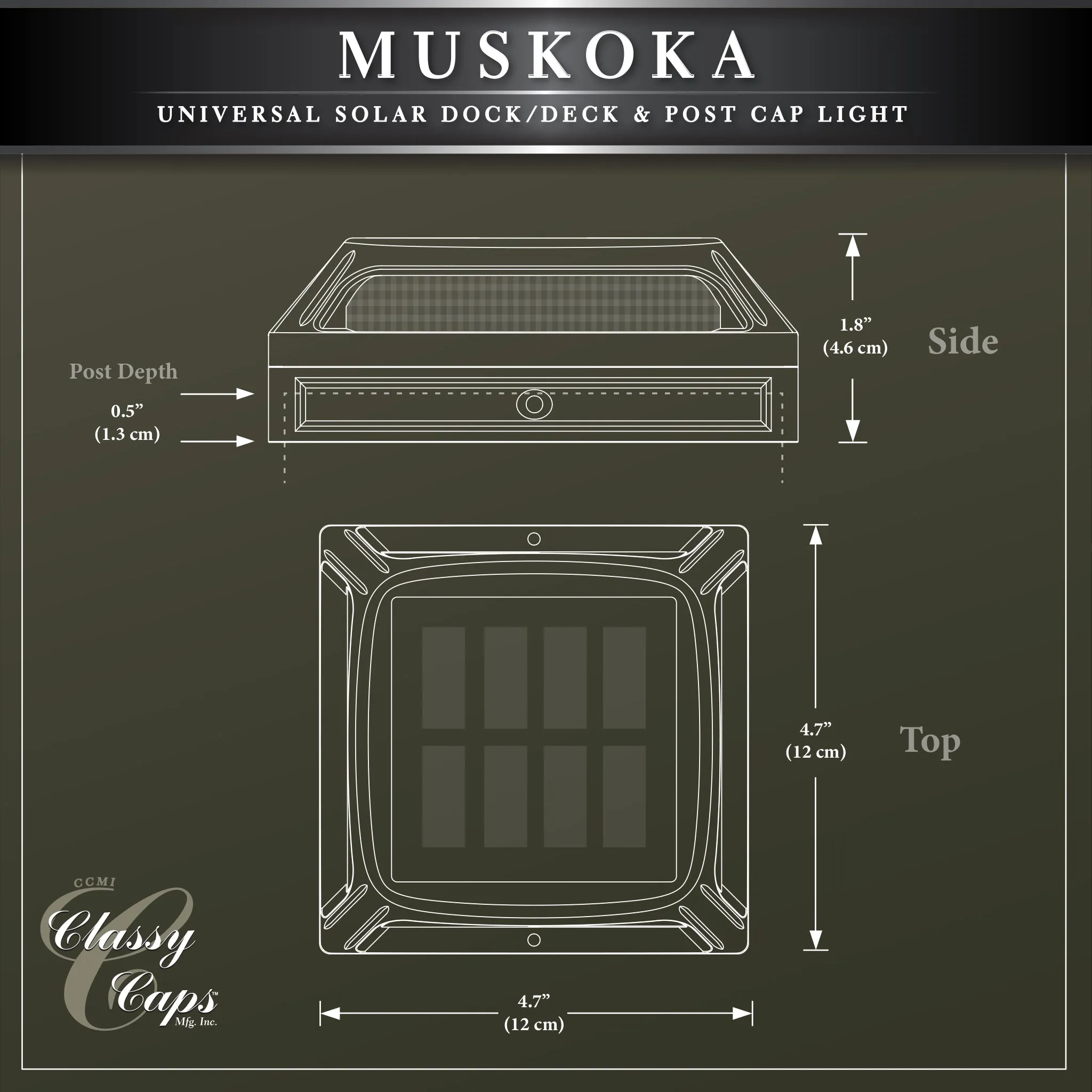 Classy Caps Muskoka Black Aluminum Solar Post/Path/Dock Light SLD505B