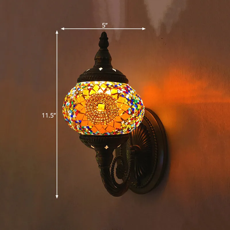 Colorful Stained Glass Orb Wall Sconce: Single Head Bedroom Light in Red/Orange/Blue