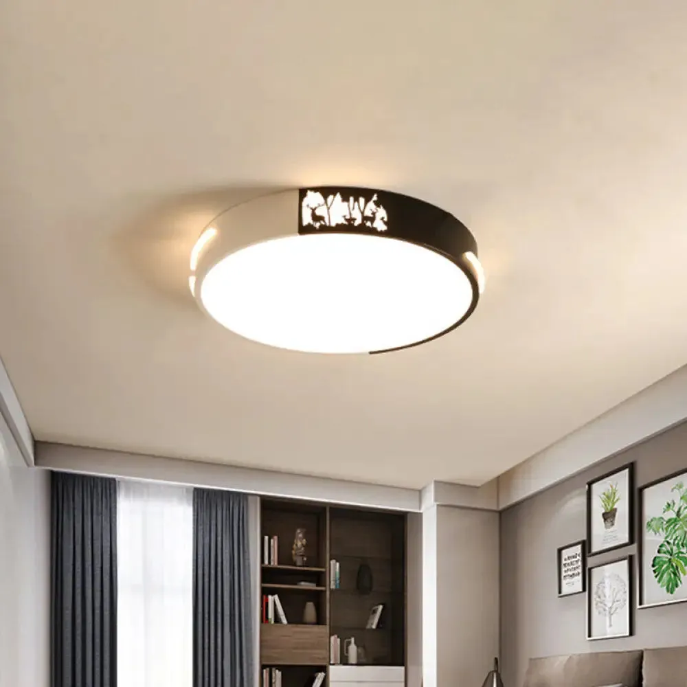 Contemporary Black and White Metal Flush Ceiling Light with LED and Recessed Diffuser in White/Warm Light - 16"/19.5" Dia