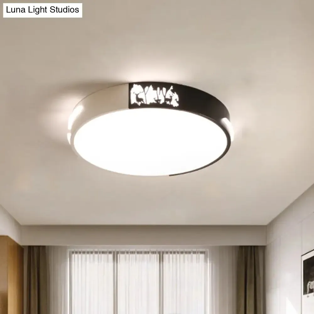 Contemporary Black and White Metal Flush Ceiling Light with LED and Recessed Diffuser in White/Warm Light - 16"/19.5" Dia