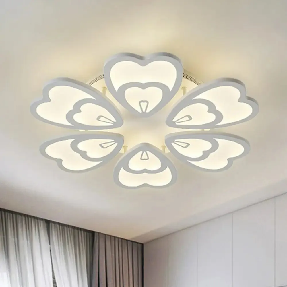 Contemporary White Flower LED Ceiling Light for Living Room - Acrylic Flush Mount