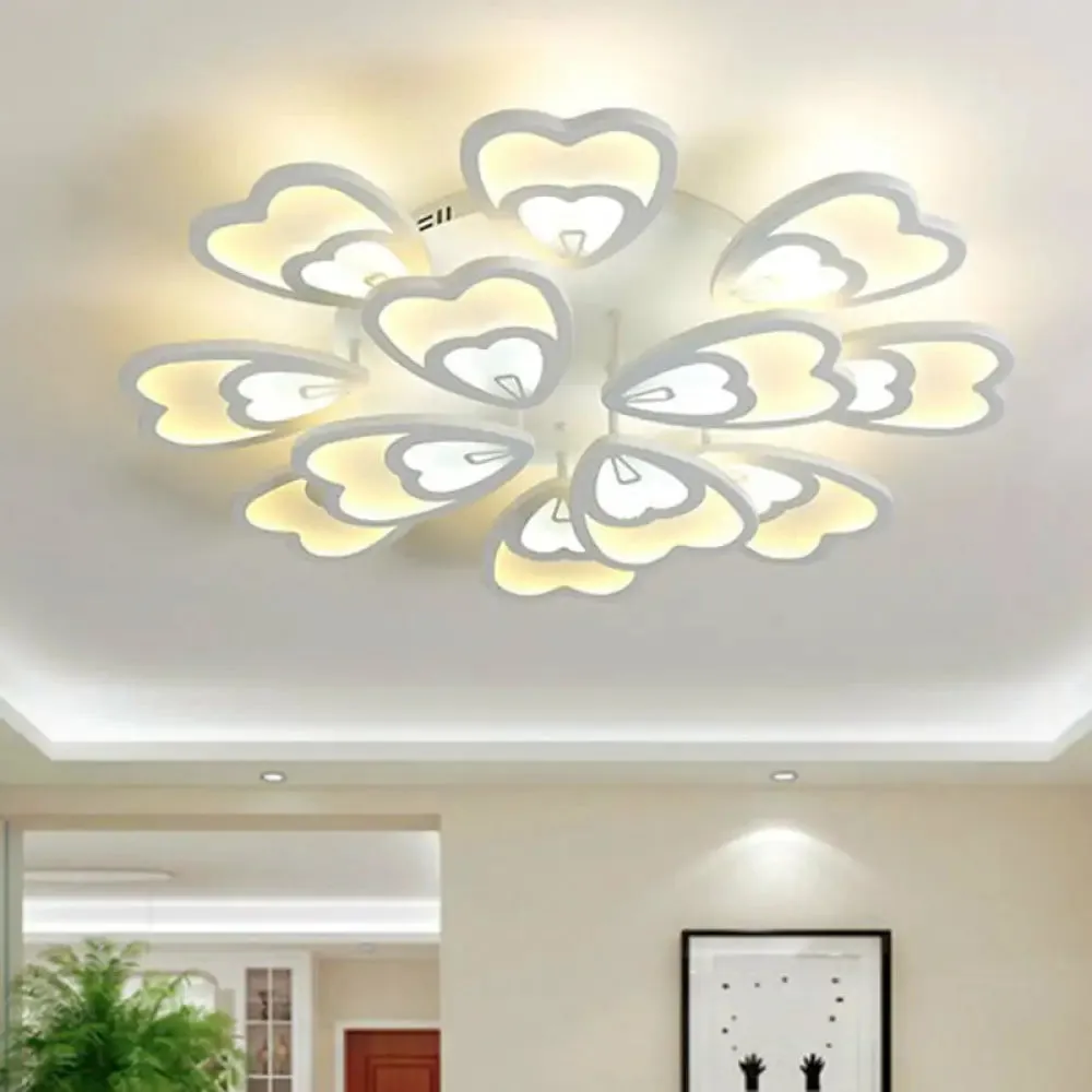 Contemporary White Flower LED Ceiling Light for Living Room - Acrylic Flush Mount